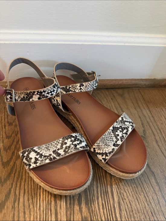 Dream Pairs Shoes - Dream Pairs Snake-Print Espadrille Ankle Strap Sandals - Black & White